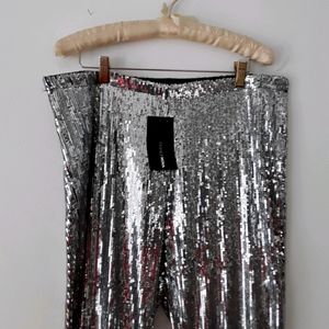 NWT FASHION NOVA Silver Sequin Leggins 3X